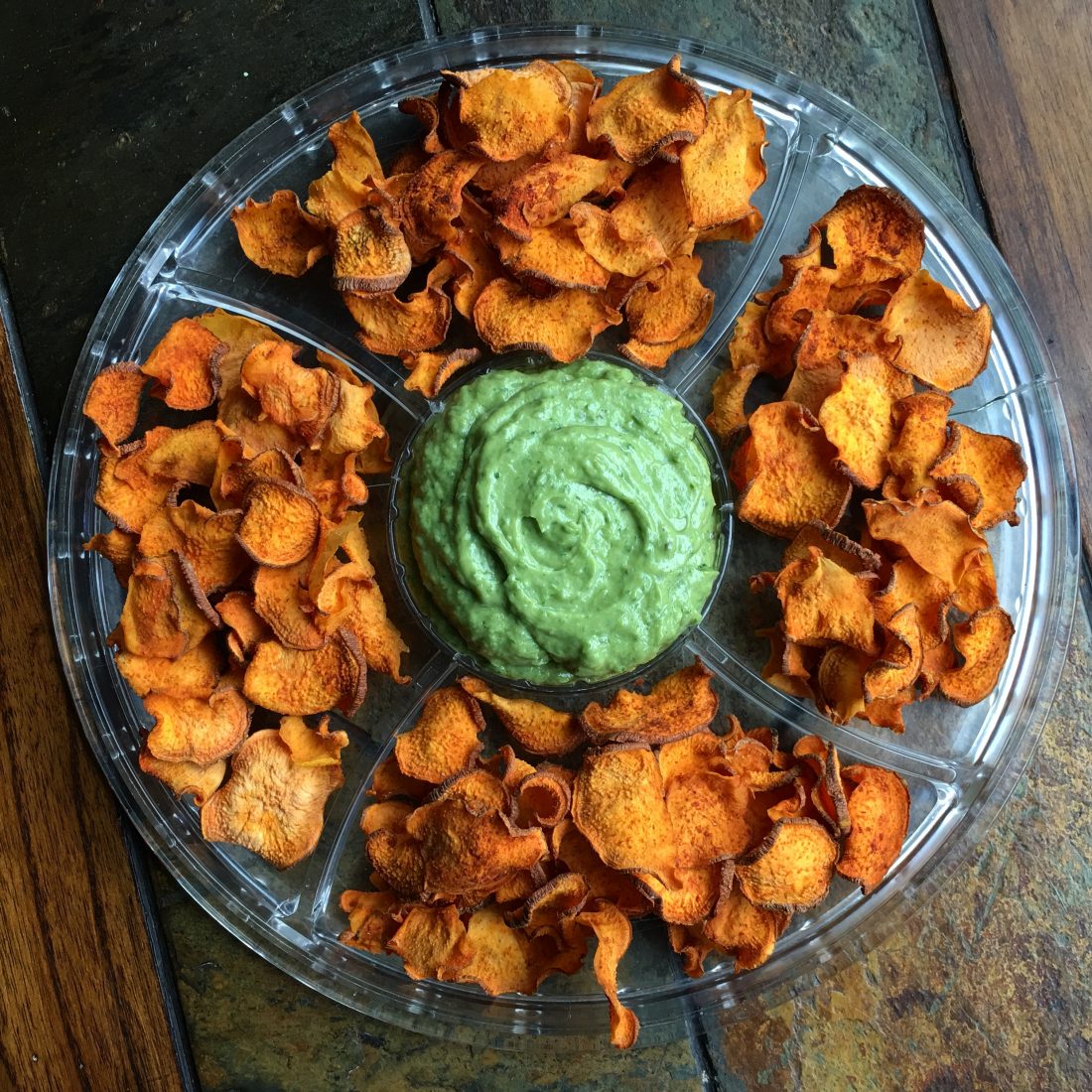 Dehydrated Sweet Potato Chips with Cilantro Avocado Dip (V/GF) – Bunny 