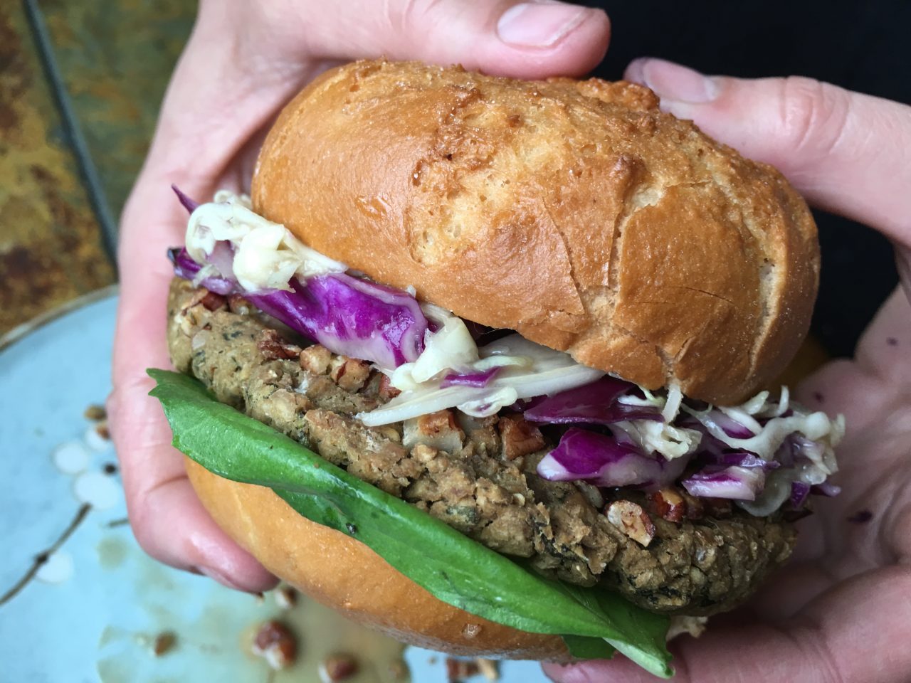 Pecan Crusted Burger with Maple Dijon Slaw (V/GF) – Bunny's Bite