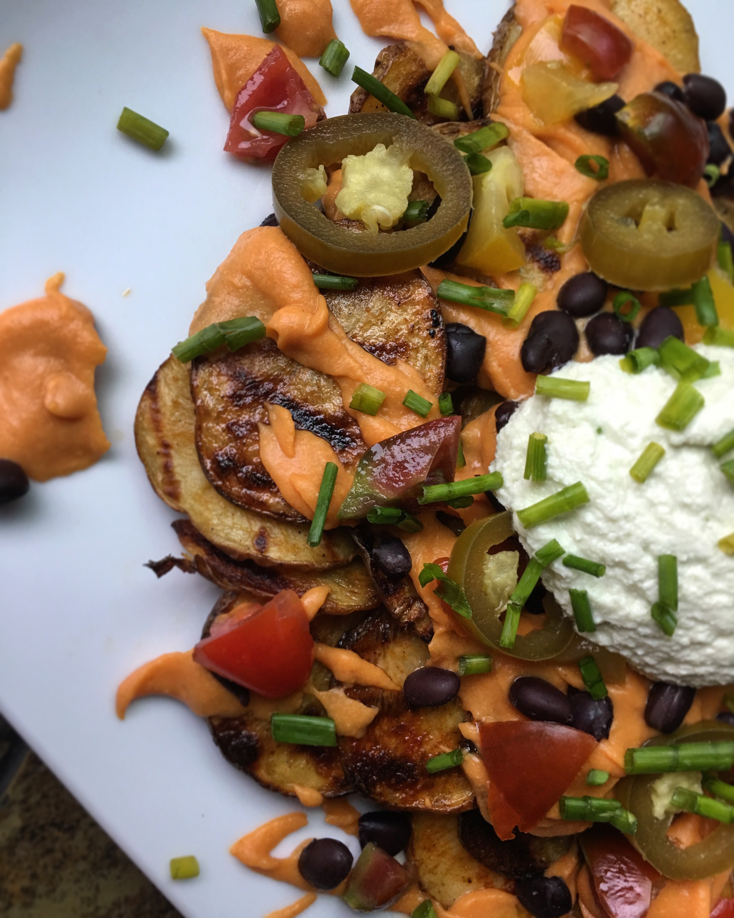 Vegan Dishes With Potatoes (Best Potato Recipes) 23 Loaded Potato Nachos with Sweet Potato Queso and Almond Sour Cream (V/GF)