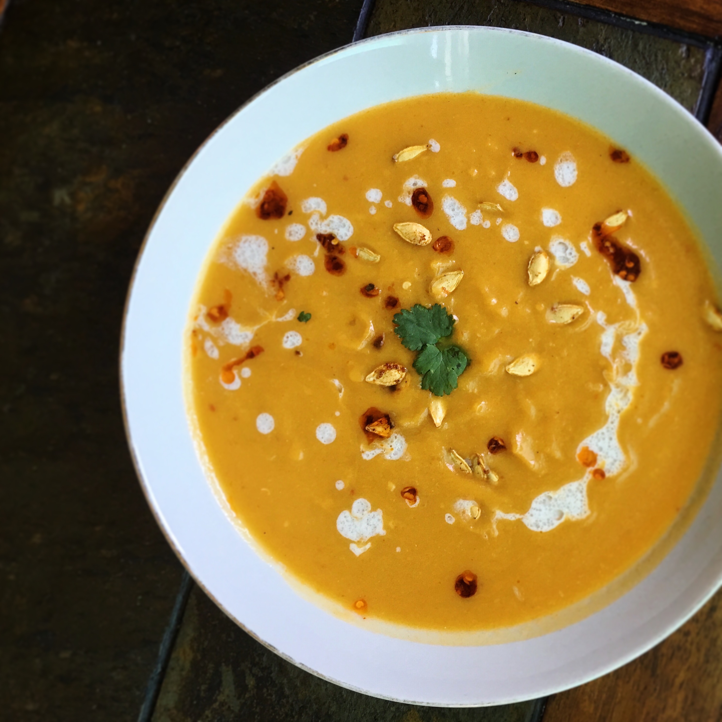 Pumpkin Soup with Coconut Milk, Thai Red Curry Paste, and Lemongrass Recipe