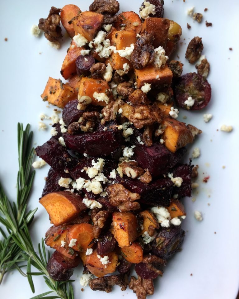 Maple Dijon Roasted Roots with Candied Walnuts and Almond ‘Feta’ (V/GF ...